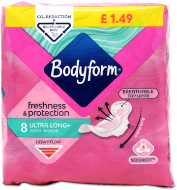Bodyform Freshness & Protection Ultra Long With Wings Heavy Flow 8 Pack