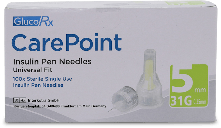 GlucoRx CarePoint Insulin Pen Needles 5mm 31G 100 Pack