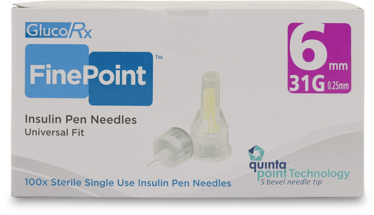 GlucoRx CarePoint Insulin Pen Needles 6mm 31G 100 Pack