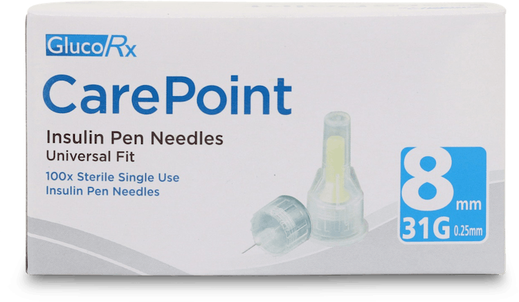 GlucoRx CarePoint Insulin Pen Needles 8mm 31G 100 Pack