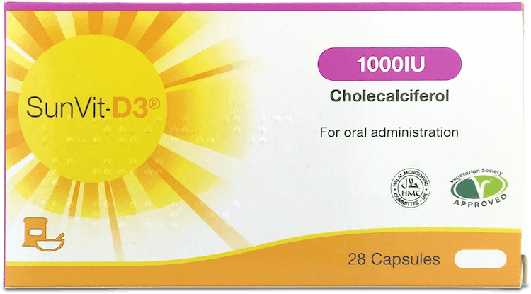 Sunvit-D3 1000IU Cholecalciferol Vitamin D 28 Capsules