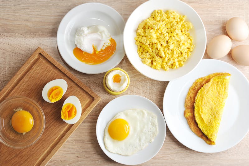 Different forms of egg on different plates
