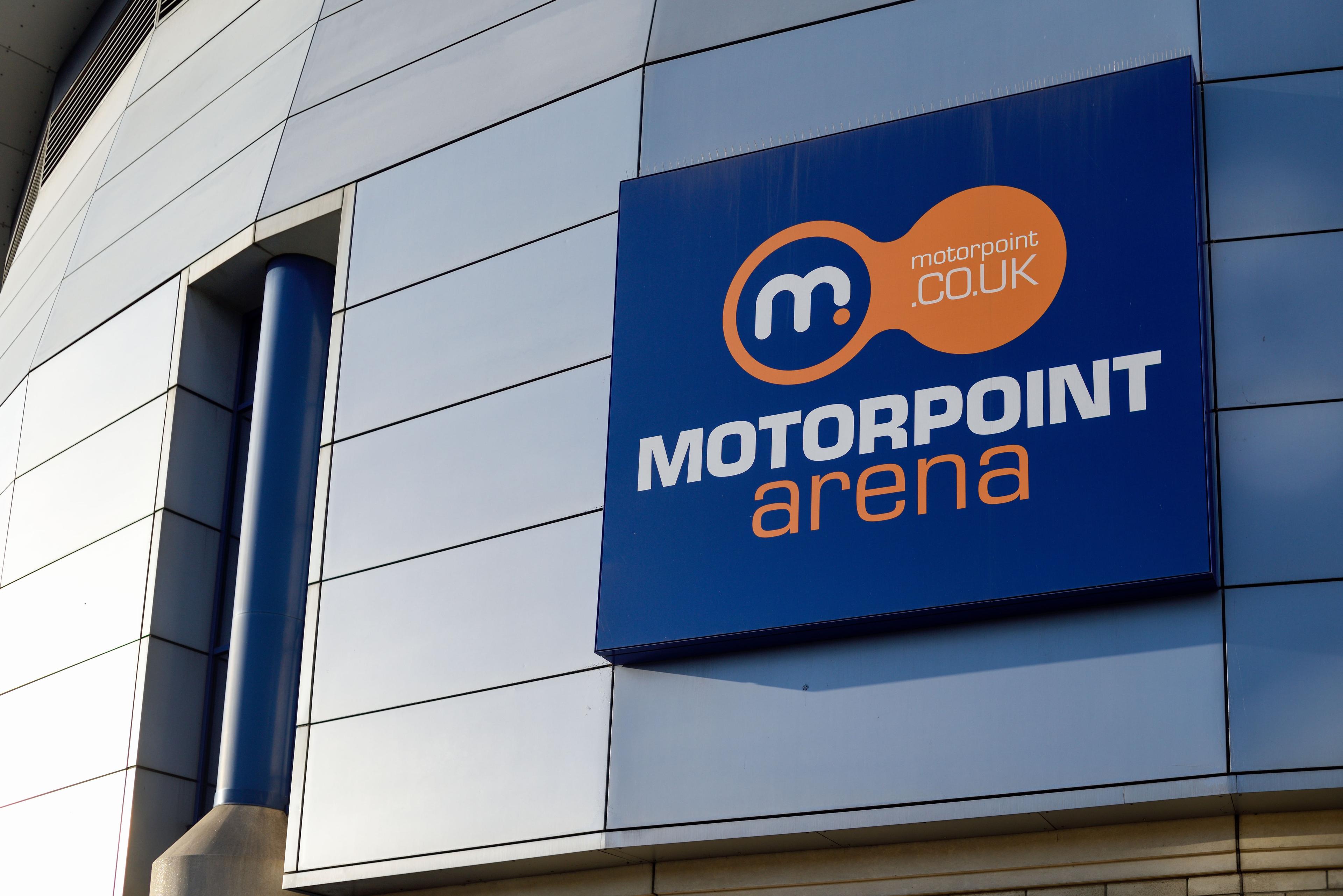 Motorpoint Arena sign on the outside of the arena in Nottingham